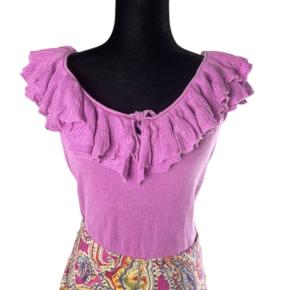 Lauren Ralph Lauren Sleeveless Ruffle Collar Silk Blend Top Light Plum - Picture 10 of 12